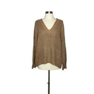 SO Women's Brown Loose Knit V-Neck‎ Sweater Size XXL